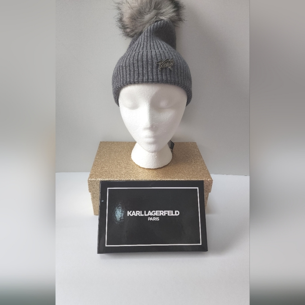 Karl Lagerfeld Stocking Hat with Fur Pom NWT!